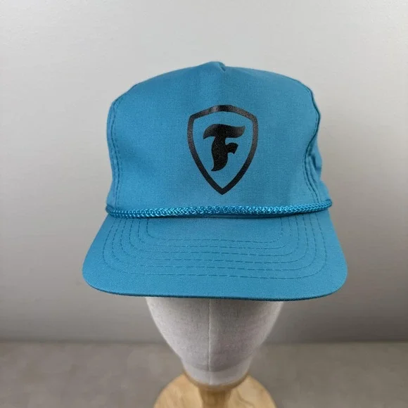 F Shield Logo Hat Cap Snap Back One Size Teal Blue Rope Foam Front Retro Mens - Picture 5 of 9